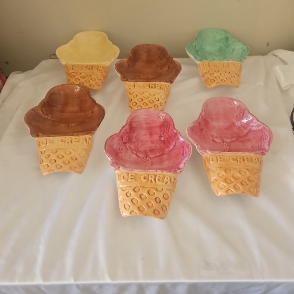Set of 6 Ice-Cream Bowls / Dishes Stackable Ceramic Lotus 1995 Vintage - Picture 3 of 13